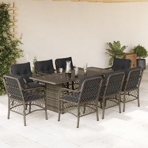 Set da Pranzo da Giardino in Rattan Grigio, 9 Pezzi, Arredamento da Esterno in Stile Contemporaneo - Product Image 1