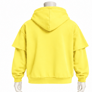 Lemon Yellow Double Layer <b>Hoodie</b> Oversized <b>Short</b> <b>Sleeve</b> Overlay Long <b>Sleeve</b> Pullover Casual Loose Fit Streetwear Hooded Custom - Product Image 2