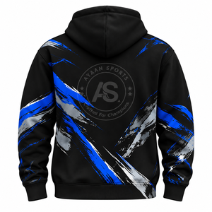 Sweat à capuche graphique noir et bleu pour homme |   Sweat-shirt en coton oversize style streetwear |   Sweat à capuche d'hiver personnalisé imprimé - Product Image 2