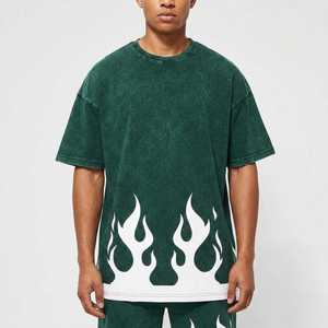 2026 New Design Vintage Mineral Wash Men T <b>Shirt</b> <b>Flame</b> Print Heavyweight Cotton Short Sleeve Streetwear Tee - Product Image 1