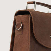 Brown Women Fashion Genuine Leather Shoulder Saddle Handbag with Lock Closure Vintage Style Two Handles Low MOQ - Product Image 4