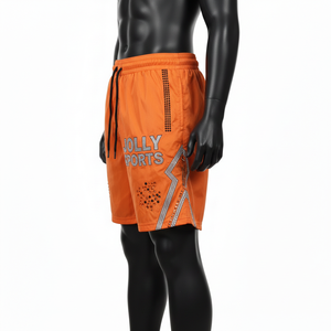 Shorts de Mujer de Alta Calidad, 210 GSM, Mezcla de Nailon, Paneles con Rayas en Tono Naranja, Transpirables, Logotipo Personalizado con Transferencia Térmica - Product Image 3