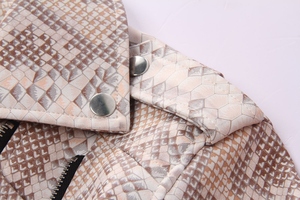 Women's Snake Print Leather Bomber Jacket Turn-down Collar Full Sleeve <b>Zipper</b> Closure Autumn Regular Length - Product Image 5