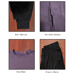 Conjunto de Dos Piezas para Mujer, Sudadera Holgada de Manga Larga, Estilo Deportivo para Todas las Temporadas, Pantalones Morados y Negros - Product Image 2