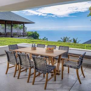 Chaise de salle à manger moderne et minimaliste en teck avec tressage en rotin – Mobilier de restaurant commercial, prix d'usine - Product Image 2