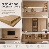 Panneau MDF mélaminé en placage de bois E0 teck clair moderne pour meubles, armoires et décoration intérieure