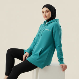 Sudadera con capucha larga con cremallera para mujer Athletify, talla grande, islámica, de ajuste holgado, ecológica, transpirable, ropa deportiva, capa exterior para ejercicio - Product Image 1