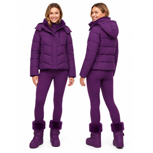 Ensemble de ski d'hiver personnalisé pour femme : Doudoune courte matelassée isolée avec col en fausse fourrure et leggings de ski ajustés - Product Image 3