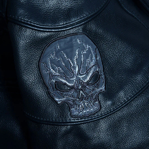 Veste en cuir véritable noir personnalisée avec logo, veste en cuir de vache brodée noire de qualité supérieure pour hommes - Product Image 6