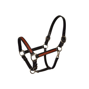 Leather Horse Halter With Red Patterned Design And Brass Hardware For <b>Equestrian</b> Use - Product Image 4