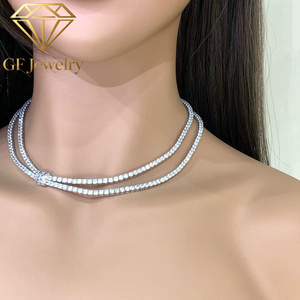 Collier tennis double rang en or blanc 18 carats avec diamants de laboratoire, style Old Money, empilable, bijou de soirée élégant pour la clavicule - Product Image 5
