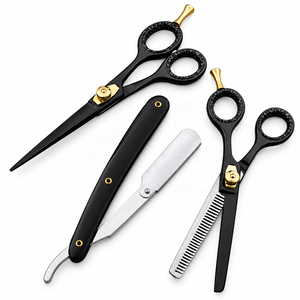 Tijeras profesionales de peluquería de 6.5 pulgadas con filo de cuchilla para cortar y entresacar cabello, de acero inoxidable, con tornillo ajustable, cuchilla y estuche. - Product Image 1