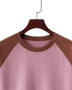 T-shirt en jersey raglan pour homme, col rond, manches courtes, rose et marron bicolore, décontracté, été, uni, tricoté, logo personnalisé - Product Image 5