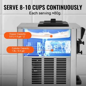 Gelatiera da banco commerciale 1850W 3-Flavor Soft service 2X5,5 l pannello LED cilindro in acciaio inossidabile Auto Clean - Product Image 4