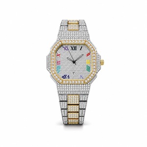 Reloj de Lujo Unisex con Incrustaciones de Diamantes, Caja de Acero Inoxidable, Esfera Analógica, Cristal de Zafiro, Visualización de Fecha, Caja Poligonal de 41 mm, Cuarzo - Product Image 2