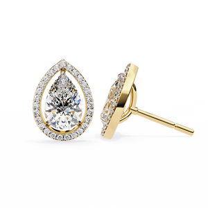 Luxury Pear Cut Diamond Halo <b>Stud</b> Earrings In 18K Yellow Gold Classic Sparkling Fine Jewelry For Women Wedding And Gifting - Product Image 2