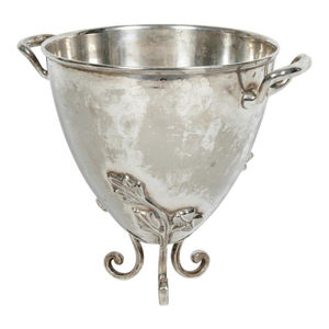 Seau à glace vintage en argent plaqué avec pieds et poignées, élégant bac à vin et champagne, vaisselle de bar décorative avec accents de feuilles - Product Image 1