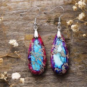 Boucles d'oreilles en résine écologiques faites à la main, motif bleu, crochet argenté, bijoux traditionnels, accessoire de mode, artisanat - Product Image 6
