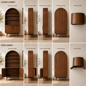 Librero Arqueado Moderno de Madera Sólida Hecho a Mano, Estantes Abiertos, Puertas de Madera, Mueble de Almacenamiento para Sala de Estar, Hotel u Oficina - Product Image 3