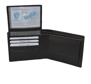 <b>Men's</b> Genuine Leather Bifold <b>Wallet</b> Slim Fold Design Minimalist Style <b>Black</b> Color Daily Use Open Closure Slim Design Money Card - Product Image 3