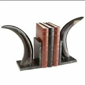 Vintage design Horn Design Bookends Bone Black Decorative Book Holder Rustic Animal Style Desk Organizer Home Office <b>Shelf</b> Decor - Product Image 1