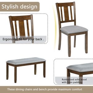 6 Piece Luxury Oak <b>Dining</b> Table <b>Set</b> Rectangular Wooden Table <b>with</b> 4 Upholstered Chairs <b>Bench</b> for 6 People - Product Image 4