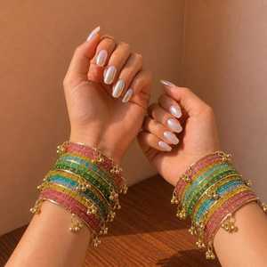 Bracelets Churiyan en argent/or plaqué, faits à la main, colorés, perles, pour femmes, traditionnels indiens, pakistanais, mariage, bracelets kashmiris, bracelets tendance - Product Image 6