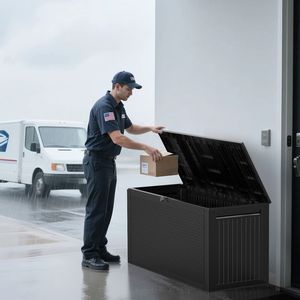 90 galloni nero modellato iniezione Patio esterno scatola di immagazzinaggio labirinto Texture Deck Box per attrezzi da giardino piscina forniture cortile - Product Image 5