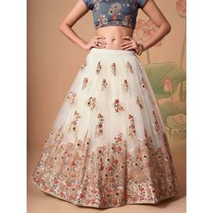 Off-White Embroidered <b>Net</b> Plus Size Lehenga Choli for Sangeet - Product Image 1