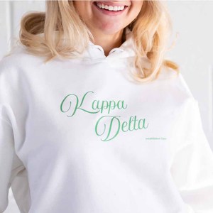 Letra griega Zeta en rosa y blanco |   Sudadera con Capucha Sigma Tackle Twill con Bolsillo Frontal, Corte Holgado, Estilo Casual para Mujer, Ropa de Otoño - Product Image 6