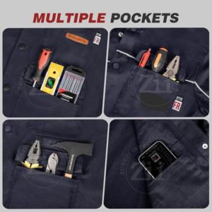Chaqueta de Trabajo Ignífuga ZI Modelo ZI-9135, Corte Regular, Ropa de Seguridad para Fábrica y Taller, Soldadura, Talla XL, 11oz, Algodón FR, Paquete con Respirador - Product Image 2