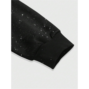 เสื้อฮู้ดดี้โอเวอร์ไซส์สีดำสำหรับผู้ชาย ปี 2026 ลายดาวสีขาวจุดๆ พร้อมกระเป๋าจิงโจ้ รับผลิตตามแบบ OEM ODM - Product Image 4