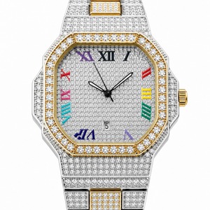 Reloj de Lujo Unisex con Incrustaciones de Diamantes, Caja de Acero Inoxidable, Esfera Analógica, Cristal de Zafiro, Visualización de Fecha, Caja Poligonal de 41 mm, Cuarzo - Product Image 1