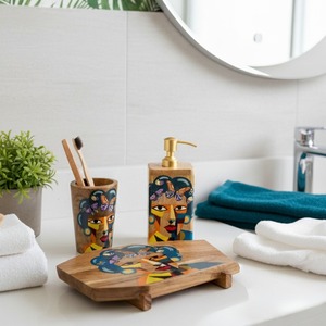 Juego de Baño de Madera con Diseño de Mariposa, Portacepillos de Dientes, Dispensador de Jabón, Bandeja, Accesorios Modernos y Ecológicos para el Baño - Product Image 2