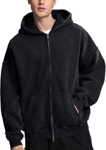 Sudadera con capucha corta vintage negra con estampado serigrafiado, lavado enzimático, bordado, cremallera, OEM, personalizada, con lavado ácido y estilo francés. - Product Image 4