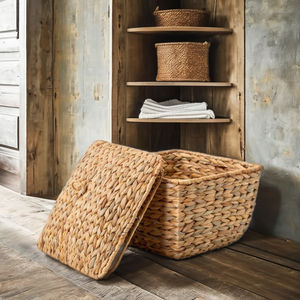Panier de rangement rustique tissé en jacinthe d'eau écologique de haute qualité, couvercle, couleur personnalisée, multi-usages, maison, hôtel/restaurant - Product Image 6