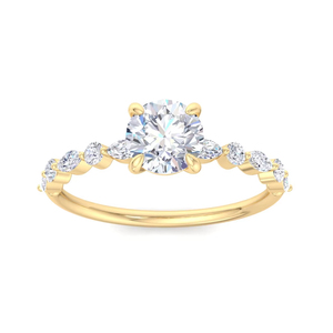 Anillo de Compromiso con Diamante Cultivado en Laboratorio de Corte Ovalado, Tres Piedras con Laterales en Baguette Cónicas, Anillo con Engaste de Garras Chapado en Rodio de 18k - Product Image 1