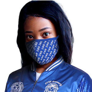 Masque facial imprimé bleu royal Zeta Phi Beta avec poche pour filtre, en coton et élasthanne, lavable et réutilisable, motif lettres grecques - Product Image 5