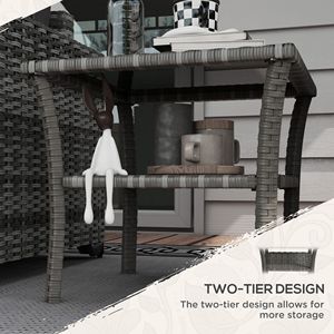 Tavolino da Caffè Pieghevole in Rattan per Esterni con 2 Ripiani, Tavolino Quadrato con Piano in Vetro Temperato e Telaio in Alluminio Grigio - Product Image 5