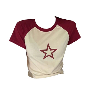Custom Logo Women's <b>Y2k</b> Style Eco-Friendly Polyester/Cotton Knitted Fabric Full Sleeve T-<b>Shirt</b> Contrast Color Vintage Design - Product Image 1