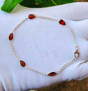 <b>Garnet</b> Gemstone Sterling Silver <b>Bracelet</b> January Birthstone 7 5 Inch Handmade Jewelry Elegant Gift For Women - Product Image 1