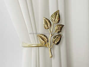 Antique Gold Curved Curtain Holdback with Floral Design and Bow Detail Decorative Window Hardware - Product Image 3