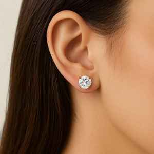 Boucles d'oreilles solitaires en diamant taille ronde, fermoir à vis classique, argent sterling 925, moissanite, plaqué or, cadeau pour elle - Product Image 5