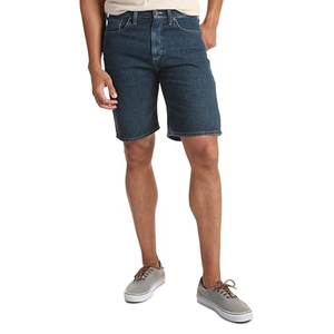 Shorts en jean pour homme indigo foncé délavé avec effet moustaches, poches classiques, tissage extensible, finition lisse, qualité supérieure, vente en gros - Product Image 1