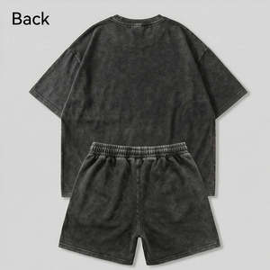 Ensemble T-shirt et Short Décontracté pour Homme en Coton Écologique Délavé à l'Acide – Tenue Urbaine Tendance pour l'Été – Vêtements Modernes pour un Style de Vie Actif - Product Image 4