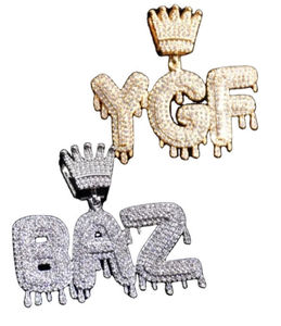 Colgante de corona YGF BAZ con letras de diamantes, joyería de moda chapada en oro y plata - Product Image 1