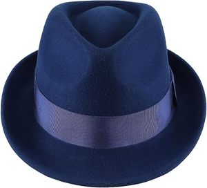 Navy <b>Blue</b> Wool Fedora <b>Hat</b> with Ribbon <b>Band</b> Unisex Formal Spring Autumn Adult Casual Style - Product Image 2