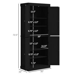 Moderno Armadio Dispensa da Cucina Indipendente con Ante in Metallo Nero e Legno, Ripiani e Telaio in MDF - su Ruote - Product Image 3
