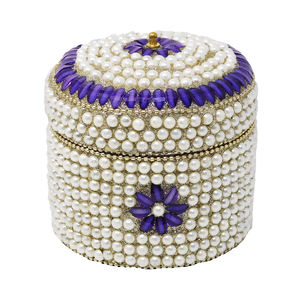 Boîte à bibelots ronde de grande taille, art indien, pour le rangement de bijoux ou de souvenirs, organisateur, cadeaux de mariage personnalisés, petite boîte cadeau perlée - Product Image 1