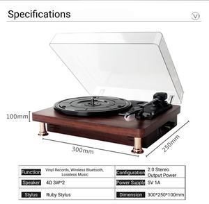 공장 공급 3단 속도 비닐 턴테이블 플레이어 빈티지 우드 스테레오 스피커 포함, 고품질 레코드 플레이어 가정용 음악 - Product Image 3